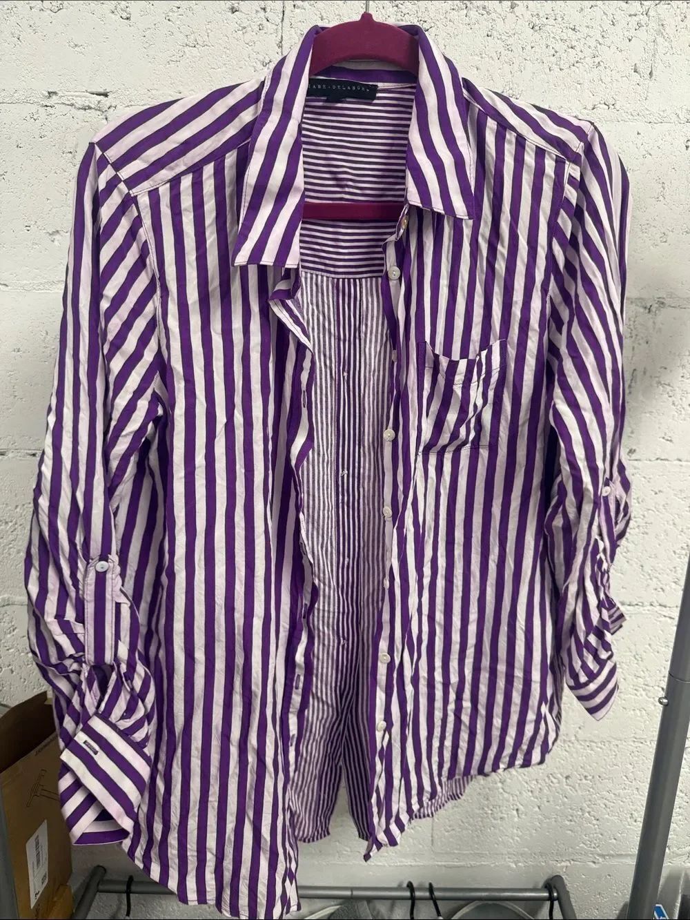 Purple and White Striped Button Down JANE DELANCEY Size Large
